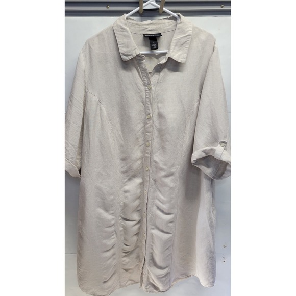 Lane Bryant Tops - Lane Bryant Linen Blend Shirt‎ Dress Beige Button Front Tab Sleeve Plus Sz 24